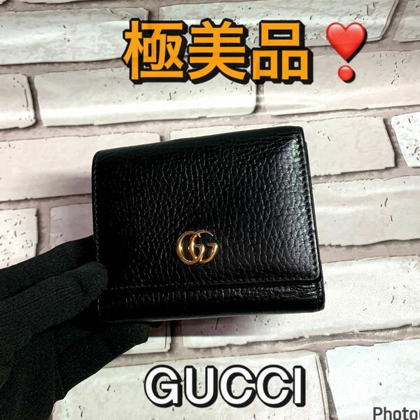 Gucci グッチ 財布 GG マーモント レザー コンパクト ミニウォレット ブラック