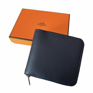 HERMES エルメス ジップアンゴー 二つ折り財布 ネイビー U刻印 H金具