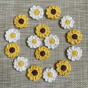 ハンドメイド かぎ針編み 花モチーフ ひまわり マーガレット お花 レース糸編み