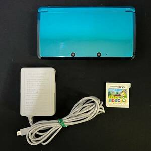 BBg081I 60 Nintendo 3DS CTR-001 本体 アクアブルー ゲームソフト どうぶつの森 SDカード2GB 充電器付き
