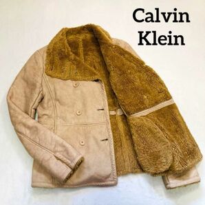 Calvin Klein　ジャケット　ダブル　ボア　スエード　キャメル　ブルゾン　 ムートン　 ファー ムートンジャケット