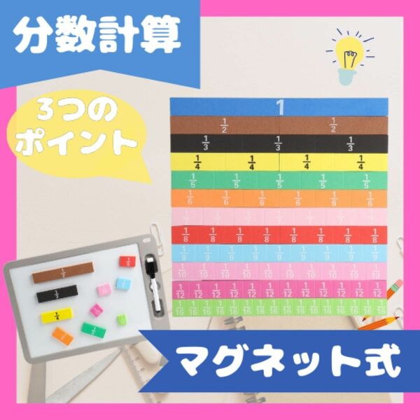 新品　分数ブロック 算数 計算 パズル 知育玩具 マグネット モンテッソーリ　子供　分数　視覚