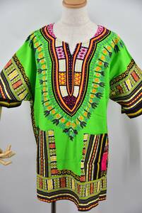 ダシキ　アフリカンシャツ　フリーサイズ　ライトグリーン　ユニセックス　