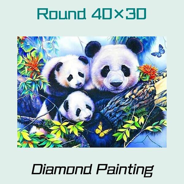 【ダイヤモンドアートキット】 パンダ 動物 40×30 《丸型／ラウンドビーズ》ダイヤモンドペインティング モザイクアート
