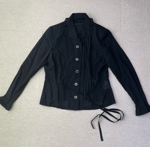 (J01349) ピエールカルダン/pierre cardin 　日本製　透け感　長袖　ブラウス　肩パッドあり　ブラック　サイズ11