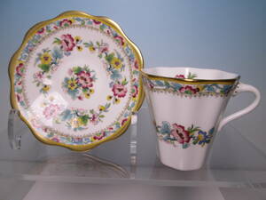 ☆ヨーロッパの名窯コレクション・COALPORT コールポート 金彩花文カップ&ソーサー 箱無 イギリス