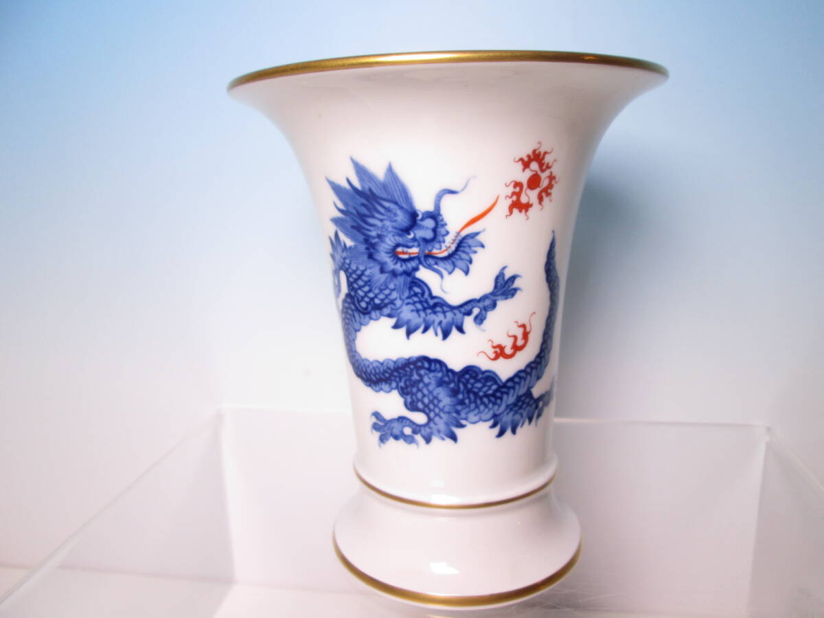 未使用品 マイセン 花瓶 金彩 花柄 コバルトブルー 花器 壺 レア