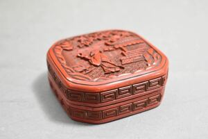 【英】A263 時代 堆朱香合 中国美術 朝鮮 日本 漆芸 剔紅 香盒 香道具 骨董品 美術品 古美術 時代品 古玩