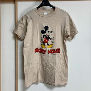 【希少】70s ミッキーマウス ディズニーオフィシャル ビンテージ Tシャツ ベージュ Mサイズ 両面染み込みプリント 古着 TROPIX TOGS Disney