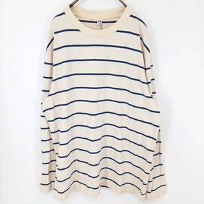 L UNIQLO Tシャツ アイボリー×ブルー ボーダー 長袖 リユース ultramto ts1783