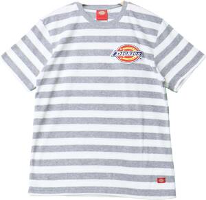 新品タグ付き Lサイズ グレーボーダー DICKIES ディッキーズ ロゴワッペン パイル ボーダーTシャツ