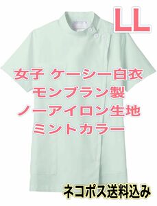 未開封新品】女子ケーシー 横掛け LLサイズ モンブラン製 ミントグリーン 歯科衛生士 ナース服 看護 介護 療法士 技師 薬局