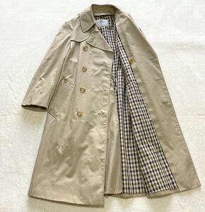 9405 Aquascutum アクアスキュータム イギリス製 クラブチェック ロングコート トレンチ コート メンズ ベージュ M〜L相当!