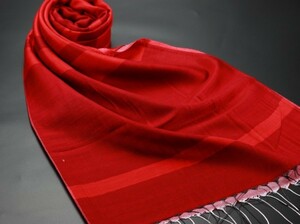 WINTER PASHMINAS◆KV-5147 極上 シルク【レッド系/ボーダー】大判 ストール/スカーフ Scarf/Stall