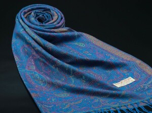 WINTER PASHMINAS◆KV-3251 極上 カシミア【コバルトブルー系/Paisley】大判 ストール/マフラー Scarf/ Stall