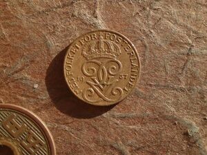 スウェーデン　1Ore　青銅　1937年　KM#777.2　(16.2mm, 2.0g)