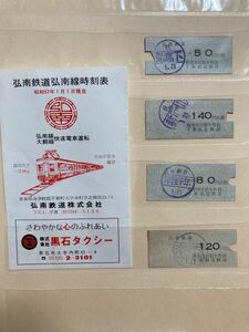 弘南鉄道　硬券切符　時刻表付き　使用済み乗車券