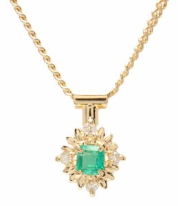 美品 ネックレス K18 エメラルド0.11ct ダイヤ0.05ct レディース [0402初]