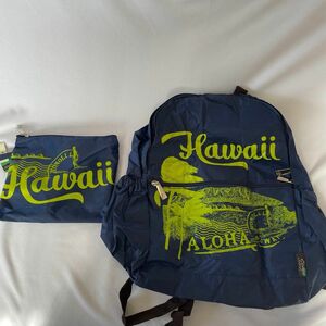 (新品)Island Crew Hawaii ハワイ　折りたたみ式リュック　ポーチ付き　ネイビー