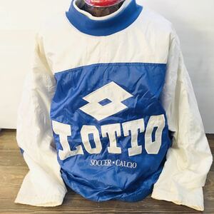 ロット　lotto L 裏地コットン　ツートーン　ビッグロゴ　ナイロン　中綿　チームジャケット　ブルー×ホワイト
