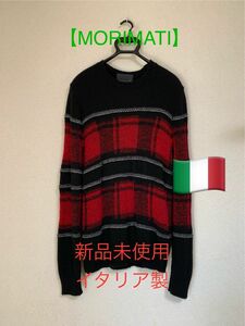 【MORIMATI】 イタリア製セーター　ブラック チェック 50 L/LL 新品未使用