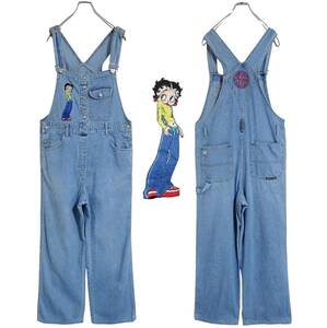 5392/希少オフィシャル BETTY JEANS(w94cm)オーバーオール●洗濯プレス済●ビンテージ BETTY BOOP ベティちゃんデニム サロペット古着