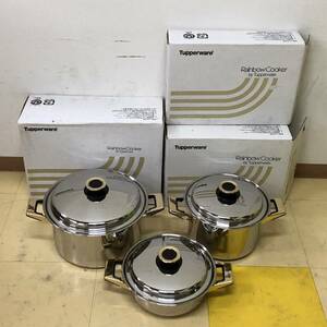 YA017873(024)-114/KK6000【名古屋】Rainbow Cooker by Tupperware Z11 鍋 3点まとめ 26㎝寸胴鍋 / 21㎝寸胴鍋 / 21㎝浅鍋