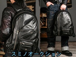 新作★高級仕上げ ヘヴィ Wライダースデザイン 本革 ゴートレザーリュック バッグ 3way バイカー 黒 山羊革