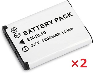 【送料無料】2個セット ニコン Nikon EN-EL19 バッテリー 1200mAh 充電池 電池 コンパクトデジカメ デジタルカメラ 互換品