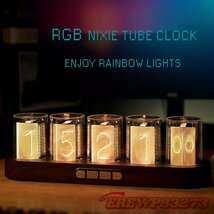 特売！LEDニキシー管時計 - RGB発光、9モード、USB電源、木目調ベース、デスクトップ・ゲームルーム用ナイトライト_画像6
