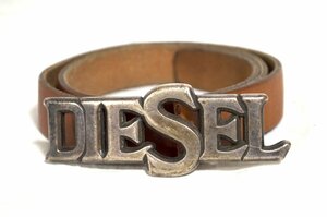 ディーゼル●DIESELロゴバックル レザーベルト●95㎝/38 90～100㎝ ブラウン×ダークシルバー 茶色 レザー