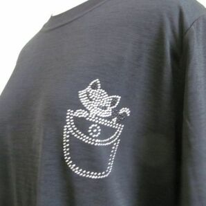 (56412)FT.Collection レディース 半袖 半端袖 クルーネック カットソー スパンコール ネコ ブラック USEDの画像3