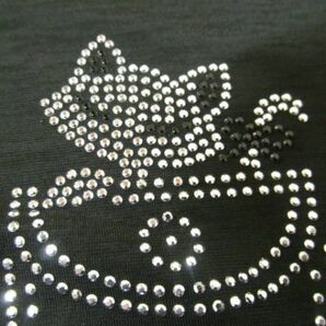 (56412)FT.Collection レディース 半袖 半端袖 クルーネック カットソー スパンコール ネコ ブラック USEDの画像6