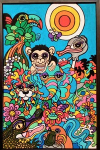 大判　笑う　楽しい　チンパンジー　ライオン　カラフル　真作　肉筆　一点物　原画　動物画　絵画　インテリア　　キモかわ　アクリル画