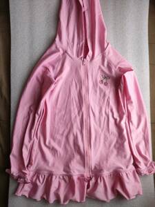  Rush Guard long sleeve 140 with a hood . fastener pink cherry Cherry rhinestone frill 