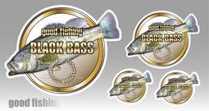 魚ステッカー(goodfishingブラックバス)防水,UVカット,川,釣り,ルアー（3サイズセット）