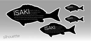 魚ステッカー(シルエットイサキ)防水,UVカット,海,釣り（3サイズセット）
