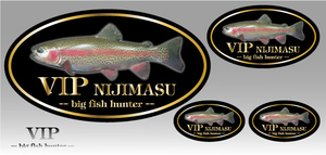 魚ステッカー(VIPニジマス)防水,UVカット,川,湖,釣り,虹鱒（3サイズセット）