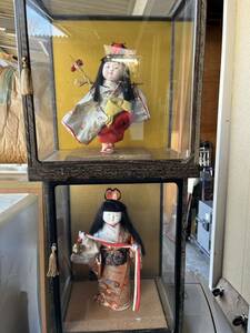 td 1211 2個セット　高さ40cm 桂人形 花籠 狂言 日本人形 ケース入り 雛祭り 希少品 昭和レトロ