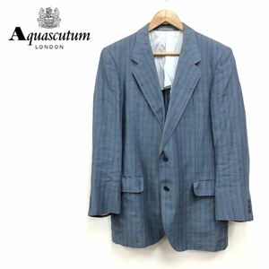 I2100-F◆ Aquascutum アクアスキュータム テーラードジャケット シングル 背抜き ◆ sizeAB6 リネン100 ブルー パープル 古着 メンズ