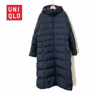 I2151-N◆美品◆ UNIQLO ユニクロ ウルトラライトダウンフーデットコート ロング レディース◆sizeL ブラック 黒 ナイロン