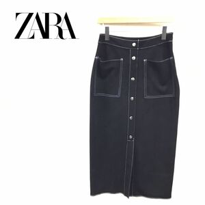 I2077-R-N◆ZARA ザラ タイトロングスカート◆サイズS レディース 婦人 秋冬 スエード調 ステッチデザイン ブラック 黒 スリット