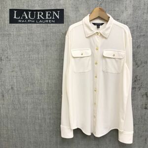 F95-K◆良品 LAUREN RALPH LAUREN ローレン ラルフローレン 長袖ストレッチシャツ◆sizeS/P オフ白 金ボタン 胸ポケット キレイカジュアル