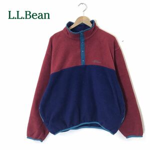 F66-N◆old◆90s L.L.Bean エルエルビーン ハーフボタンフリース ジャケット プルオーバー ◆ ボルドー ネイビー ポリエステル