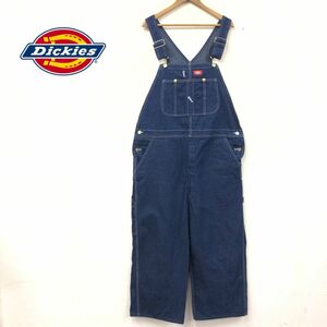 F4-K◆良品 Dickies ディッキーズ デニムオーバーオール◆size38×32 インディゴ 綿100% カジュアル 大きめサイズ ユニセックス ゆったり