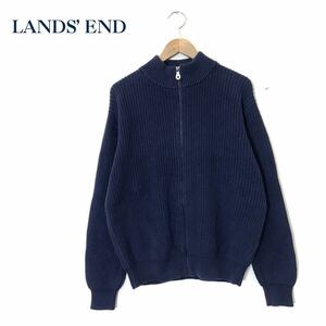 I2289-N◆old◆ LANDS' END ランズエンド コットンニット ブルゾン フルジップ セーター ◆ sizeS ネイビー 紺 綿100