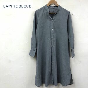 I2272-W◆LAPINE BLEUE ラピーヌブルー 長袖シャツ ノーカラー スキッパーネック ロング丈 Aライン 柄物 羽織り◆size:38 グレー系 綿 他