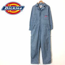 F374-F-N◆ Dickies ディッキーズ フラッシャーストライプカバーオール オールインワン つなぎ ◆ sizeM 綿 ブルー 古着 メンズ 秋冬_画像1