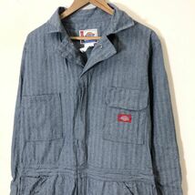 F374-F-N◆ Dickies ディッキーズ フラッシャーストライプカバーオール オールインワン つなぎ ◆ sizeM 綿 ブルー 古着 メンズ 秋冬_画像3