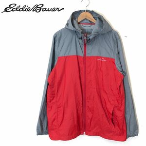 F240-F-N◆ EDDIE BAUER エディバウアー マウンテンパーカー フーディ ジャケット ◆ sizeM ナイロン100 グレー レッド 古着 メンズ 秋冬